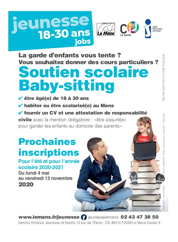 Un service Baby-sitting / Soutien scolaire pour les jeunes qui cherchent un job au Mans