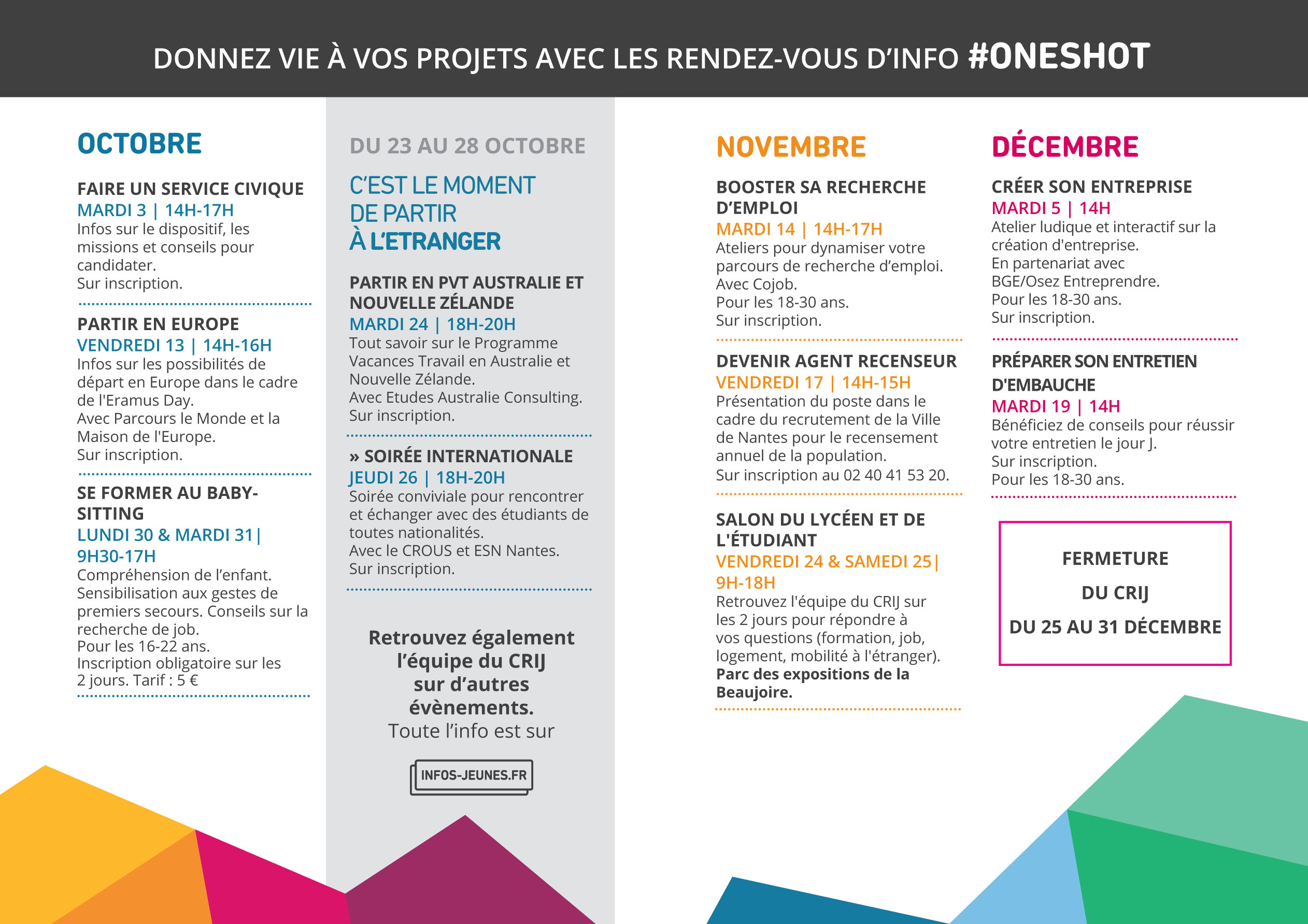 Retrouvez tous les rendez-vous du CRIJ à Nantes jusqu'à la fin d'année 2017